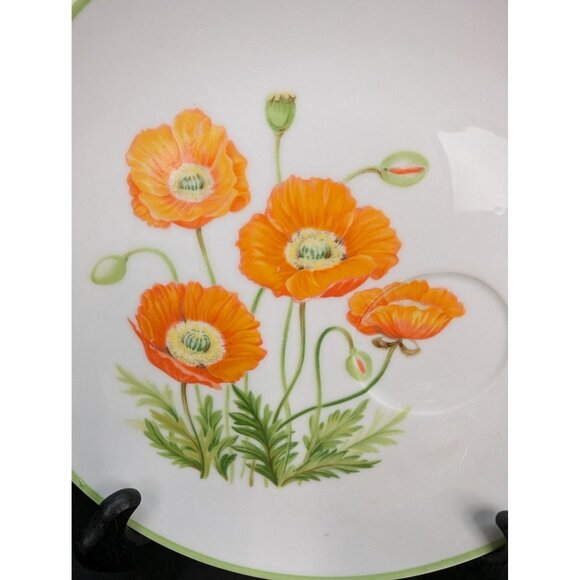 Norleans Japan 8 1/4 " Snack Plate Orange Poppy Flower Design Set of 3 No Cups - Picture 3 of 8
